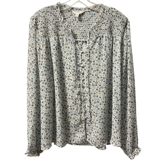 Time and Tru Tops - Time And Tru Womens Blue Floral Button-Front Blouse XL women